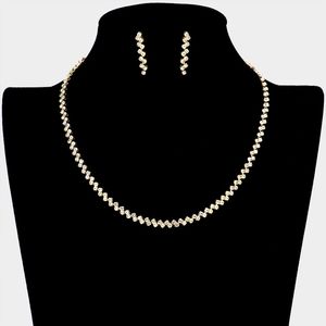 Gold Rhinestone Crystal Necklace Chain Set Simple Black Tie Formal Jewelry